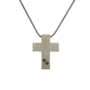 J8021 – Necklace – Paw Print Cross – Pewter