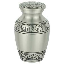 B-2873-K-NB – Brushed Pewter Urn w/ Hand Engraved Design Keepsake