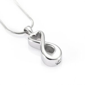 J-994 – Stainless Steel Cremation Urn Pendant with Chain – Infinity with Heart