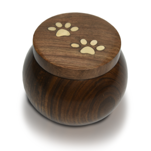 Rosewood “Paw Pot” Urn with Brass Paw Prints – Small