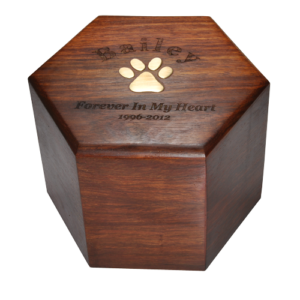 SWH-014 – Paw Print Hexagon Wood Pet Urn