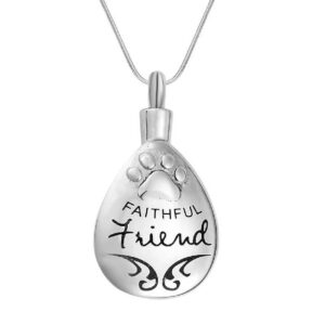 J-627 Stainless Steel Cremation Urn Pendant with Chain – Tear Drop – Faithful Friend