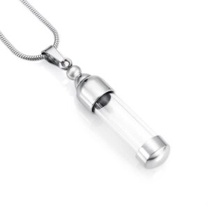 J-7889 – Stainless Steel Glass Cylinder Cremation Urn Pendant with Chain