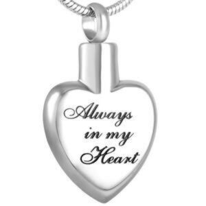 J-992 Stainless Steel Cremation Urn Pendant with Chain – Heart – Always in My Heart