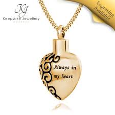 J-006-GOLD TONE – Stainless Steel Cremation Urn Pendant with Chain – Heart – Always in My Heart