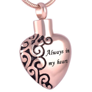 J-006 – Stainless Steel Cremation Urn Pendant w/ Chain – Heart – Always in My Heart