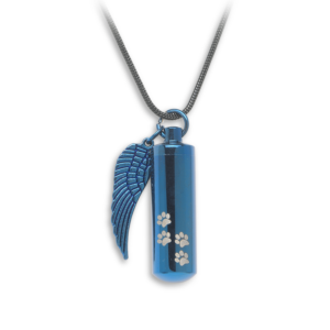 J-527 Blue Cylinder with Paw Prints and Wing – Pendant with Chain