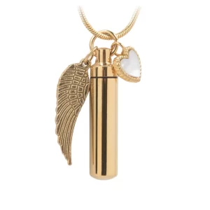 J – 204 – Gold-tone Cylinder with Angel Wing and Mother of Pearl Heart